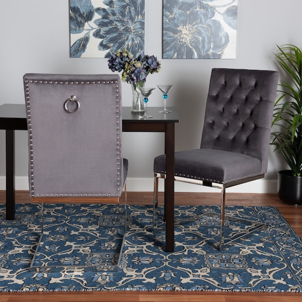 Baxton Studio Sherine Contemporary Glam and Luxe Grey Velvet Fabric and Silver Metal 2Piece Dining Chair Set 221-2PC-12907-ZORO - main
